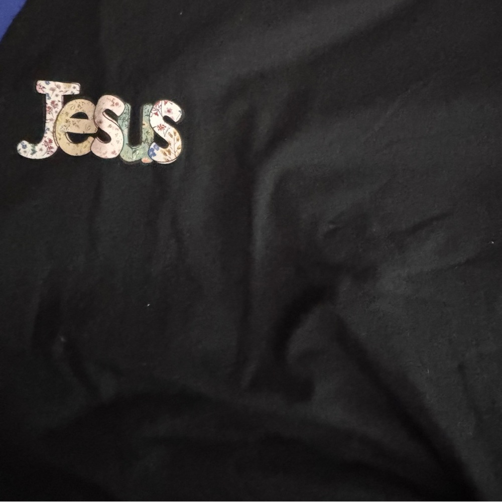 Black Kids Tee with Colorful 'Jesus' Design